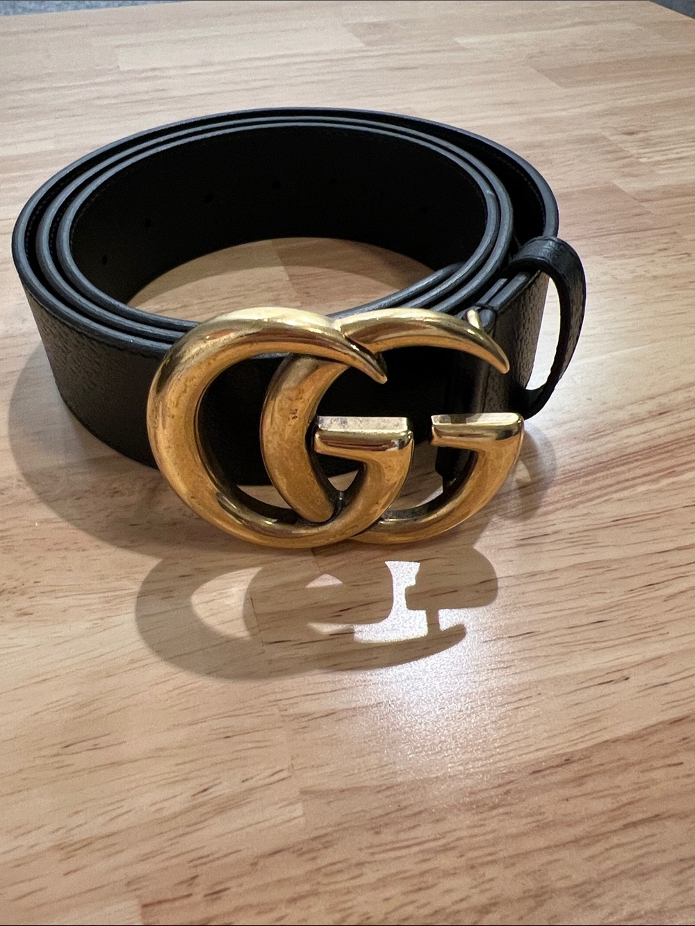 Gucci Black Leather Belt with Gold Double G Buckle